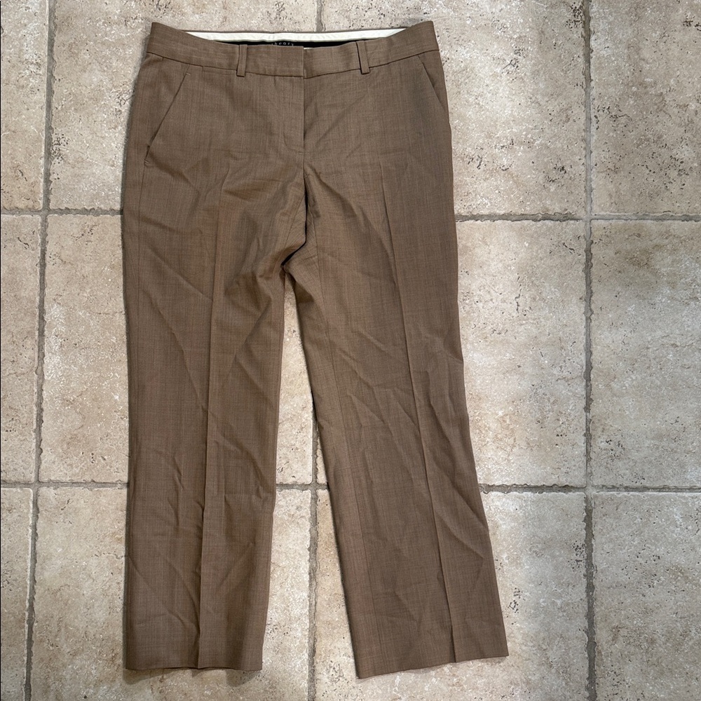 Theory Brown Ankle Cropped Pants with Flat Front